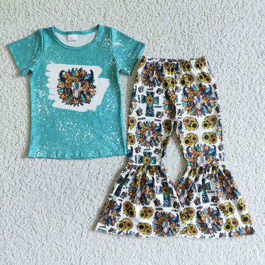Baby girls western sunflower bell pants clothing sets