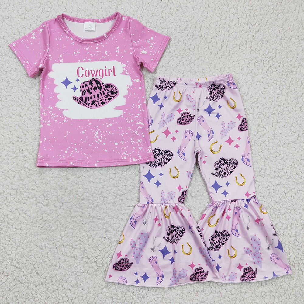 Baby Girls Pink Cowgirl bell pants clothes sets