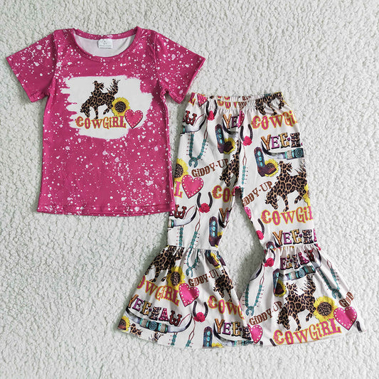 Baby Girls cowgirls short sleeve shirt top bell pants clothing sets