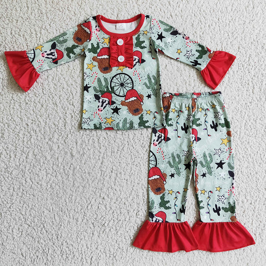 Baby girls Christmas Cow Pajamas clothes sets