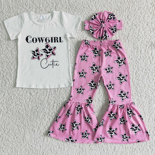 Baby girls cowgirl cutie bell pants outfits sets(can choose headband here)