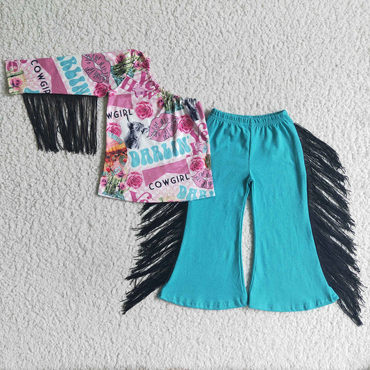 Baby girls darlin tassel pink western pants clothes