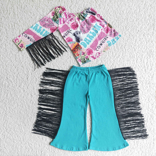 Baby girls darlin tassel pink western pants clothes