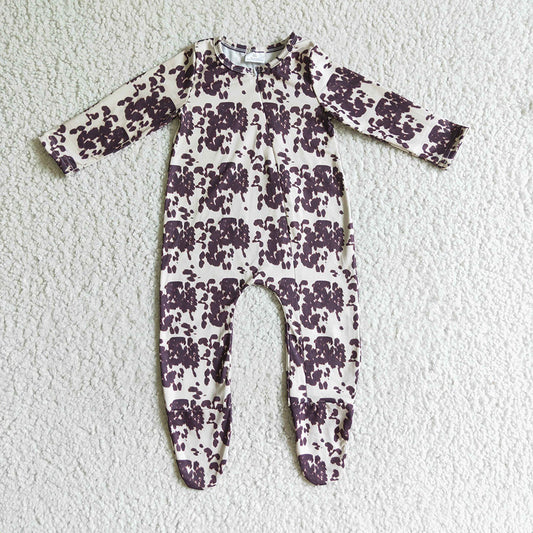 Baby kids fall zip cow brown rompers