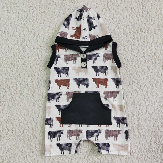 Baby boys cow hoodie western romper