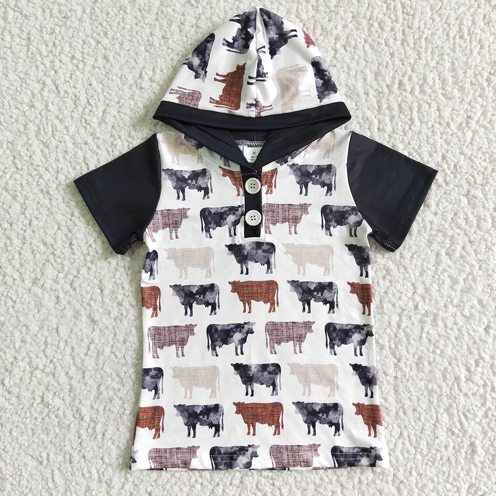 Baby boys western cow hoodie tops