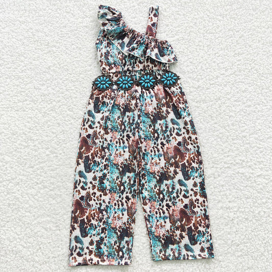 Baby Girls Cow Print Bell Bottom Jumpsuits(can choose belt here)