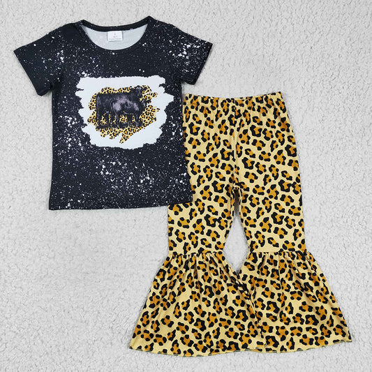 Baby Girls Cow Leopard Western Bell Bottom Pants clothes sets