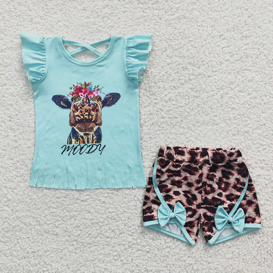 Baby Girls Cow Leopard bow Summer Shorts Sets