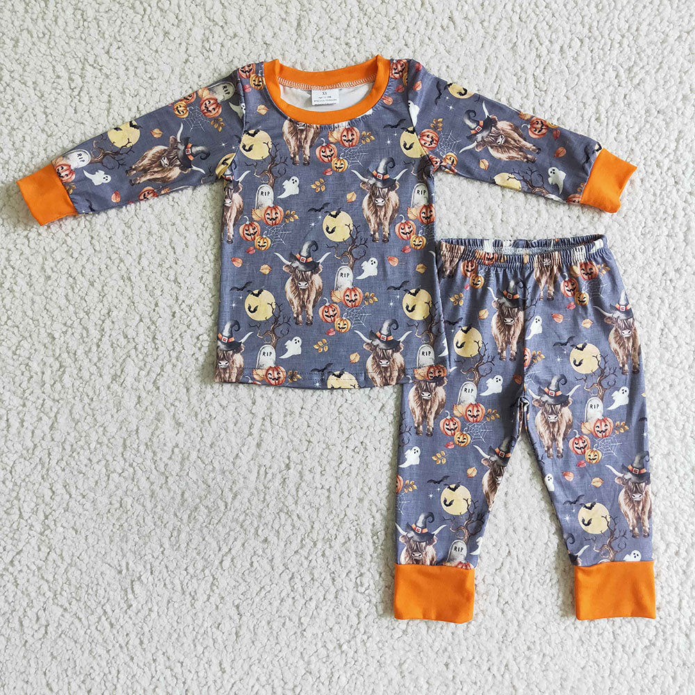 Baby boys fall cow pumpkin pajamas pants sets