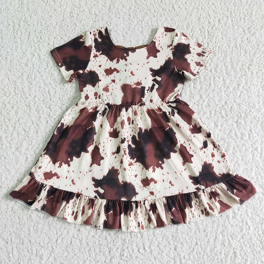 Baby girls summer cow print bow knee length dresses