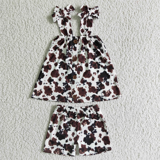 Baby girls leopard strap button design shorts summer sets