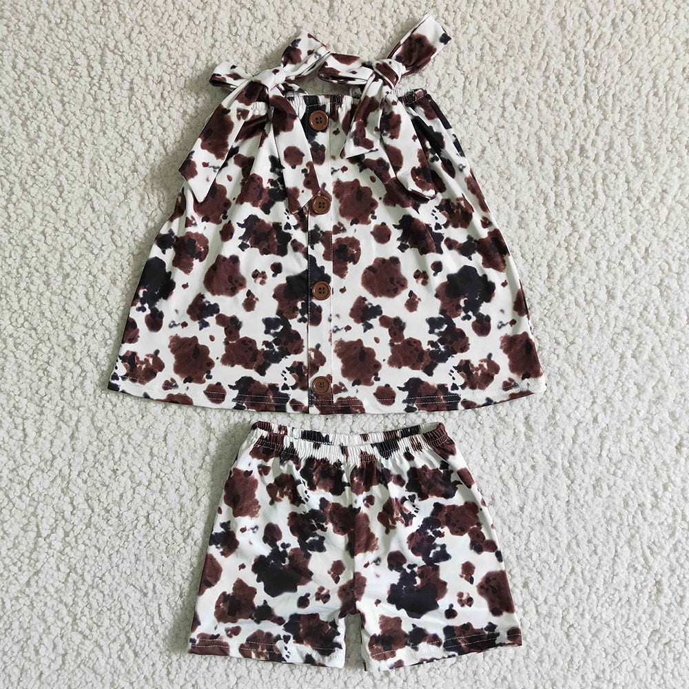 Baby girls leopard strap button design shorts summer sets