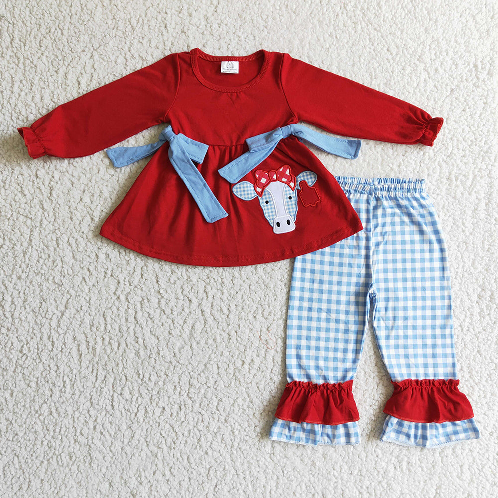 Baby girls red cow pants clothes sets