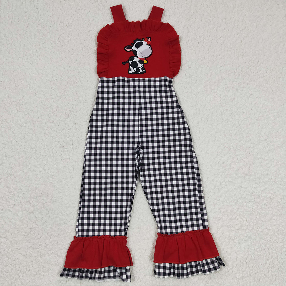 Baby Girls Red Cow Ruffle Jumpsuits