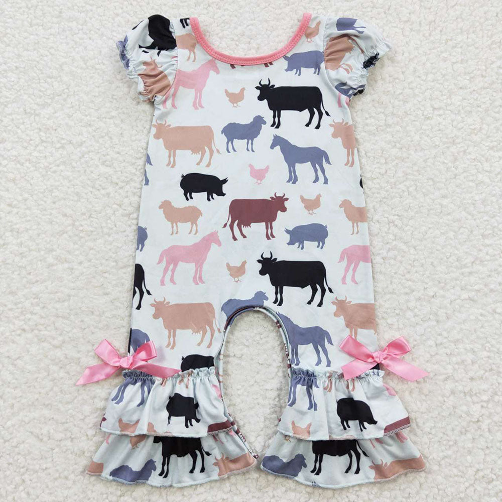 Baby Girls Animal Farm Short Sleeve Rompers