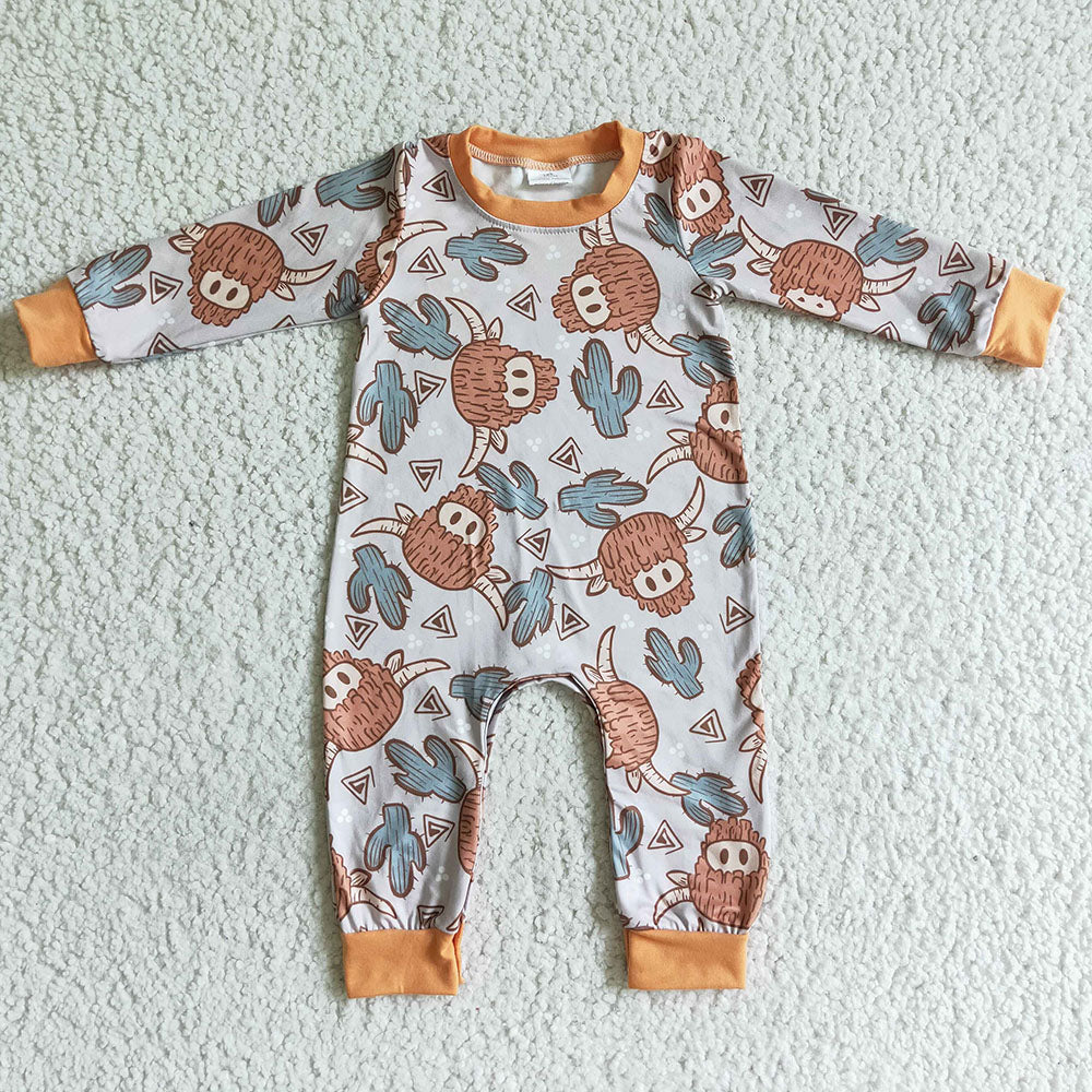 Baby girls western highland cow orange rompers