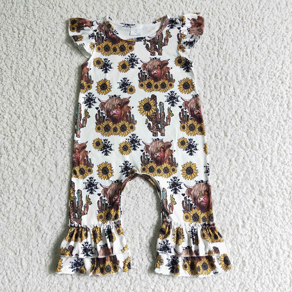 Baby girls cow sunflower rompers
