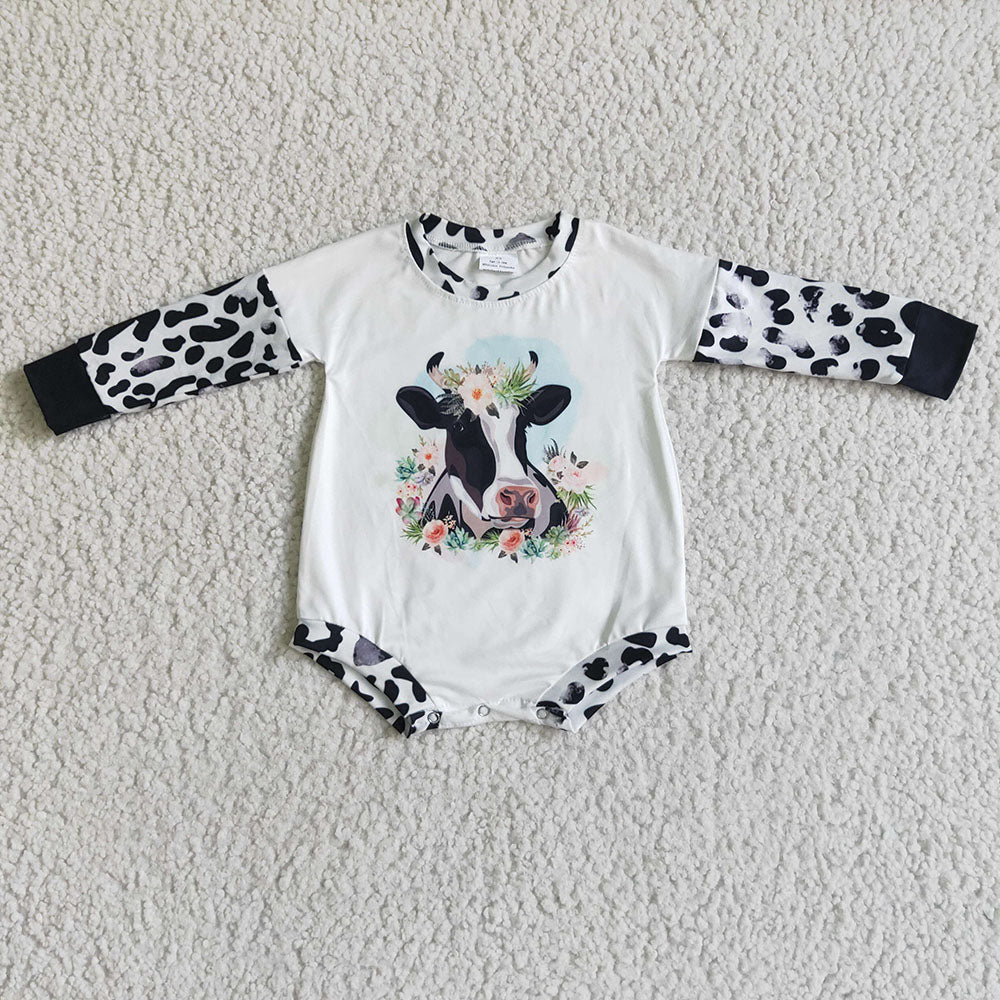 Baby girls cow leopard long sleeve rompers