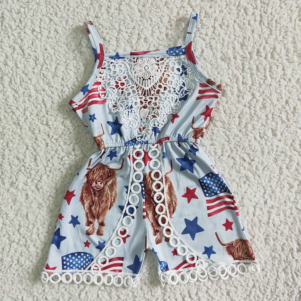 Baby girls 4th of july cow jumpsuits