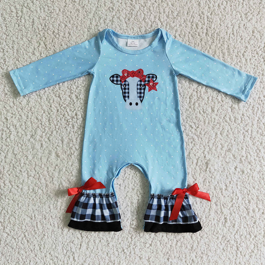 Baby Girls Christmas cow blue rompers