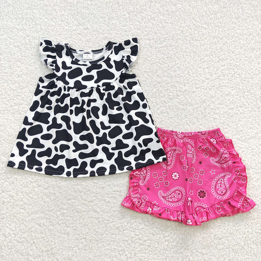 Baby Girls Cow Print Tunic Summer Shorts Sets