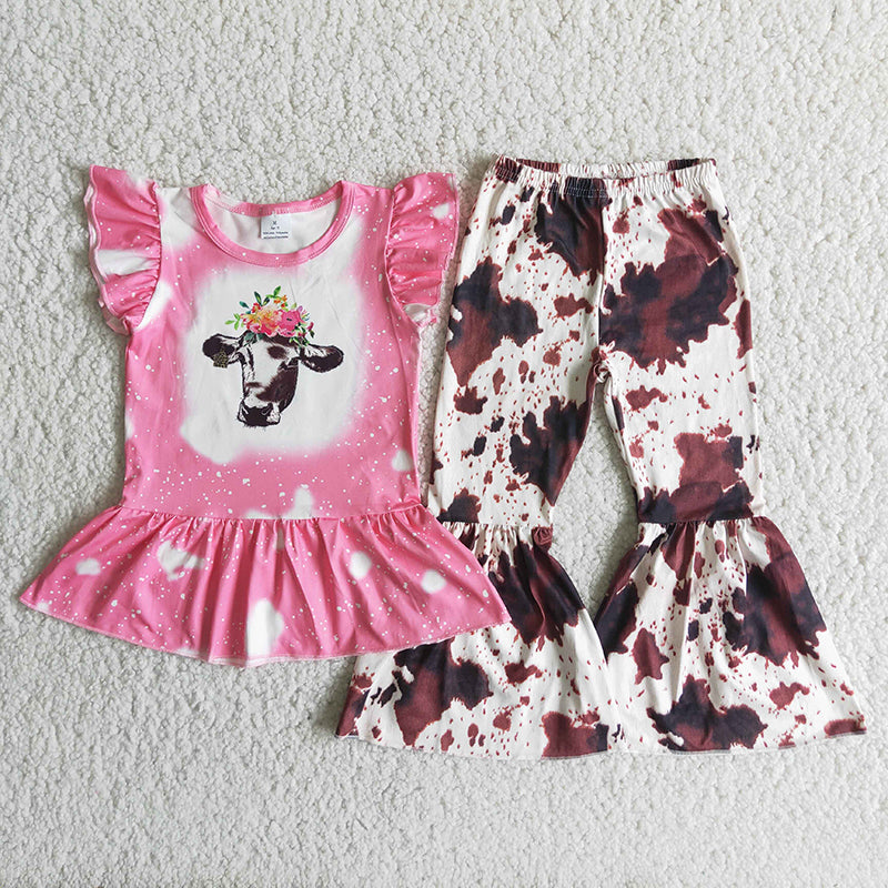 Pink cow bell bottom pants sets