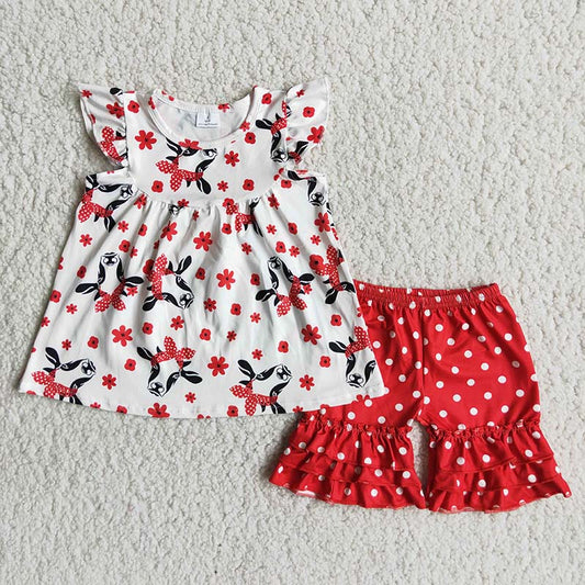 Heifer flower dots ruffles shorts set