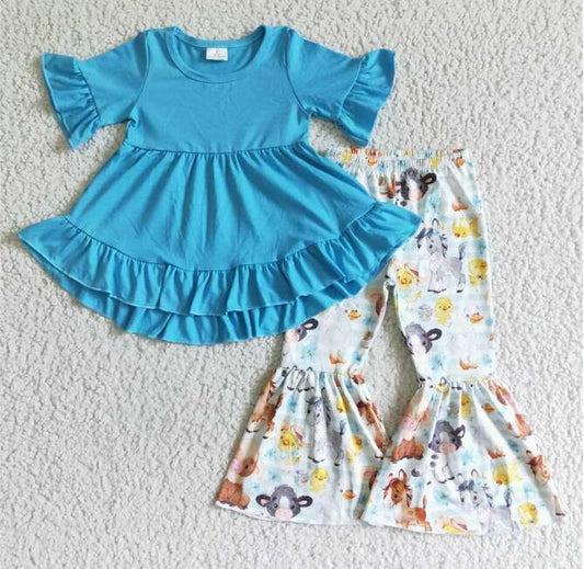 Baby girls animal farm hi-low tunic bell pants clothes