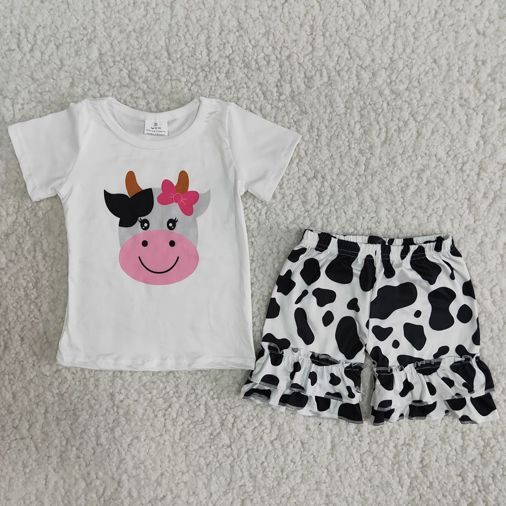 Cow pattern exquisite ruffles Shorts sets