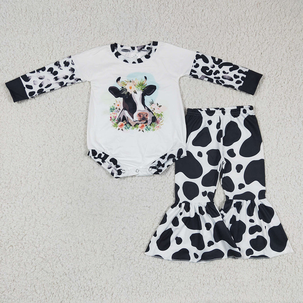 Baby Girls Cow Rompers Girls Cow Bell Pants Sets