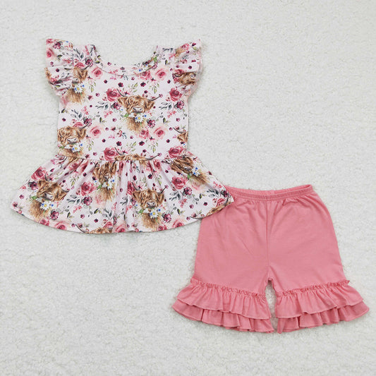 Baby Girls Cow Flower Summer shorts sets