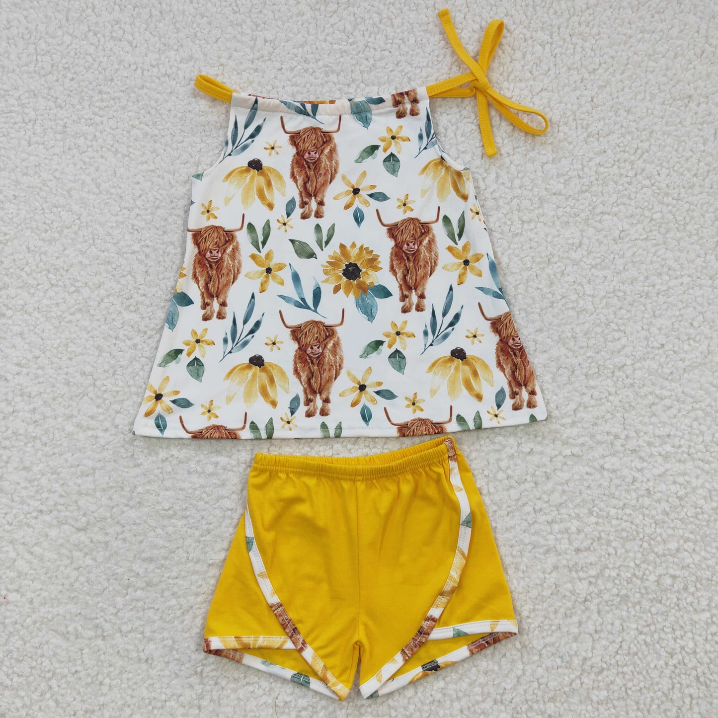 Baby Girls Highland Cow Halter Top Summer shorts sets