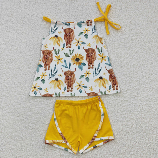 Baby Girls Highland Cow Halter Top Summer shorts sets