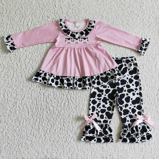 Baby girls pink cow pants clothing sets