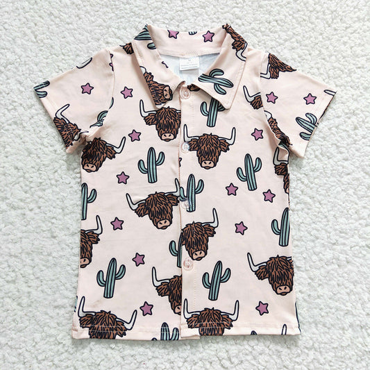Baby boys Summer Cow Cactus button up shirts