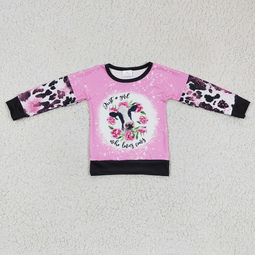 Baby Girls Pink Cow floral Long Sleeve shirts tops