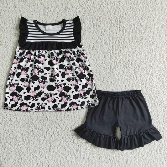 Baby girls cow summer shorts sets