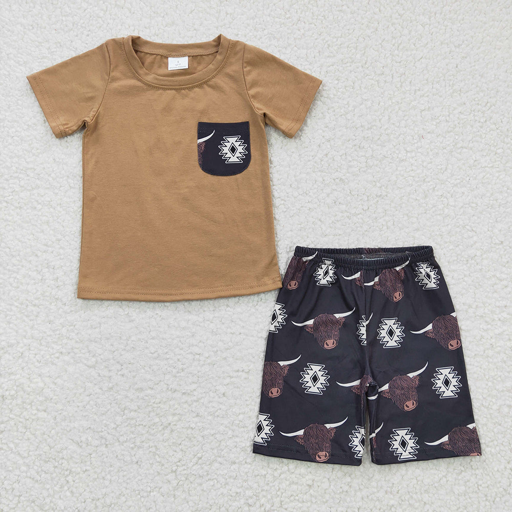 Baby Boys Highland Cow Tee Shirts Shorts Sets