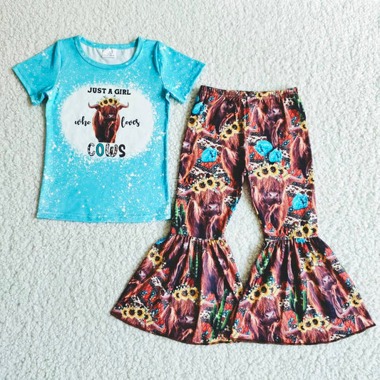 A girl who loves cows baby children western bell pants clothing sets