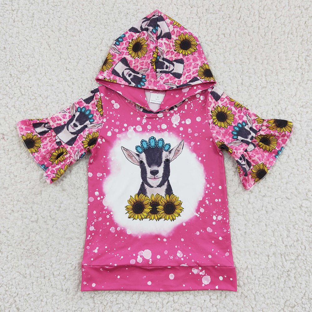 Baby Girls Hot Pink Cow Hoodie short Sleeve shirts tops