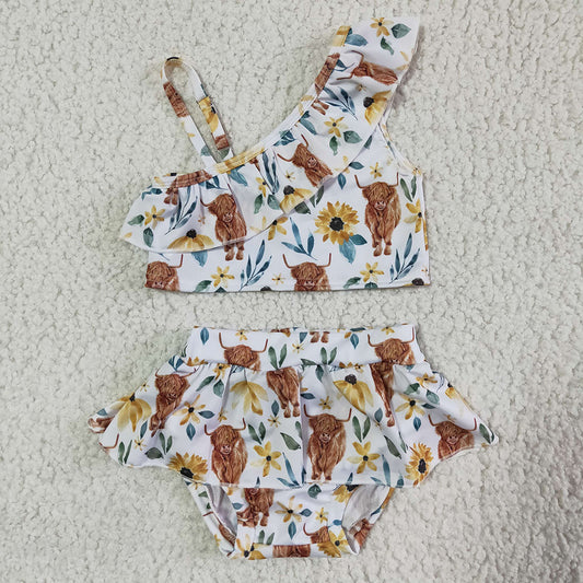 Baby Girls western cow sunflower swimsuits