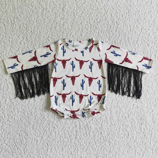 Baby girls cow cactus tassel long sleeve rompers