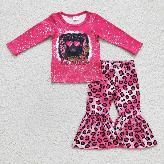 Baby Girls Valentines Cow Be mine bell pants clothes sets