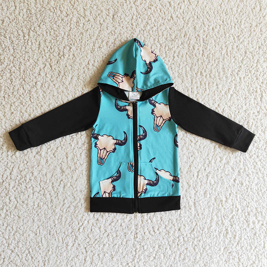 Baby kids hoodie cow western zip fall tops