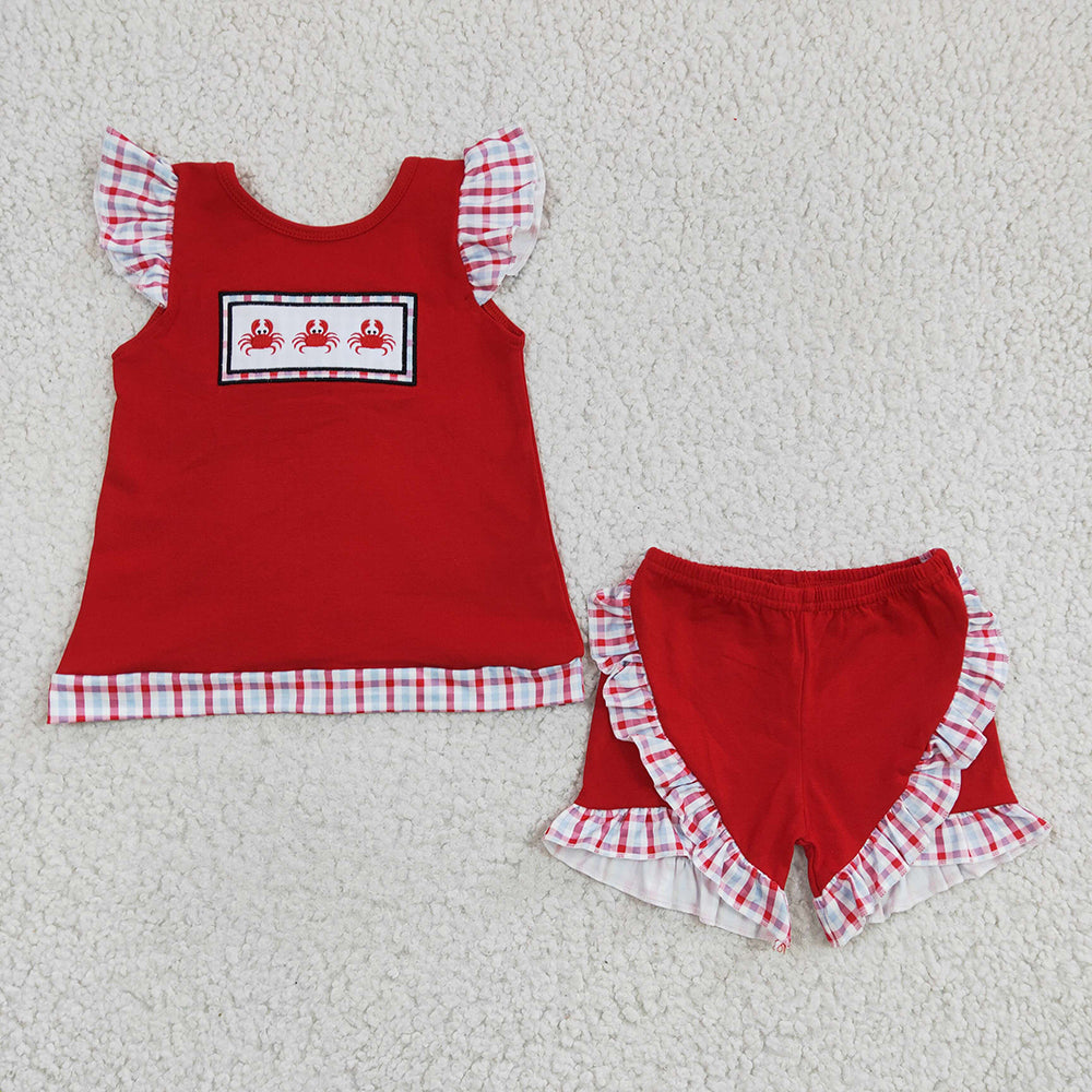 Baby Girls Summer Crab ruffle shorts sets