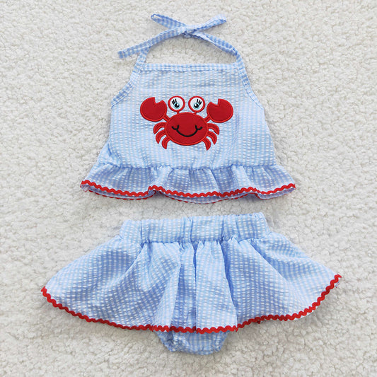 Baby Girls 2pcs Summer Crab Seersucker Bummie Sets