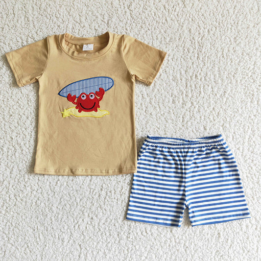 Baby boys summer crab shorts shorts sets(embroidered)