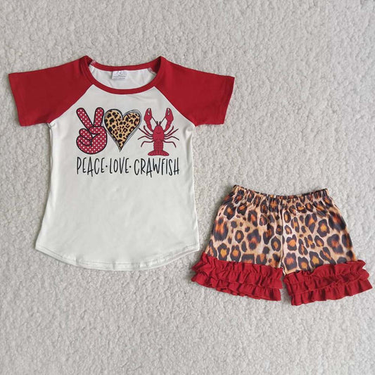 Baby girls peace love crawfish icing ruffle shorts clothing sets