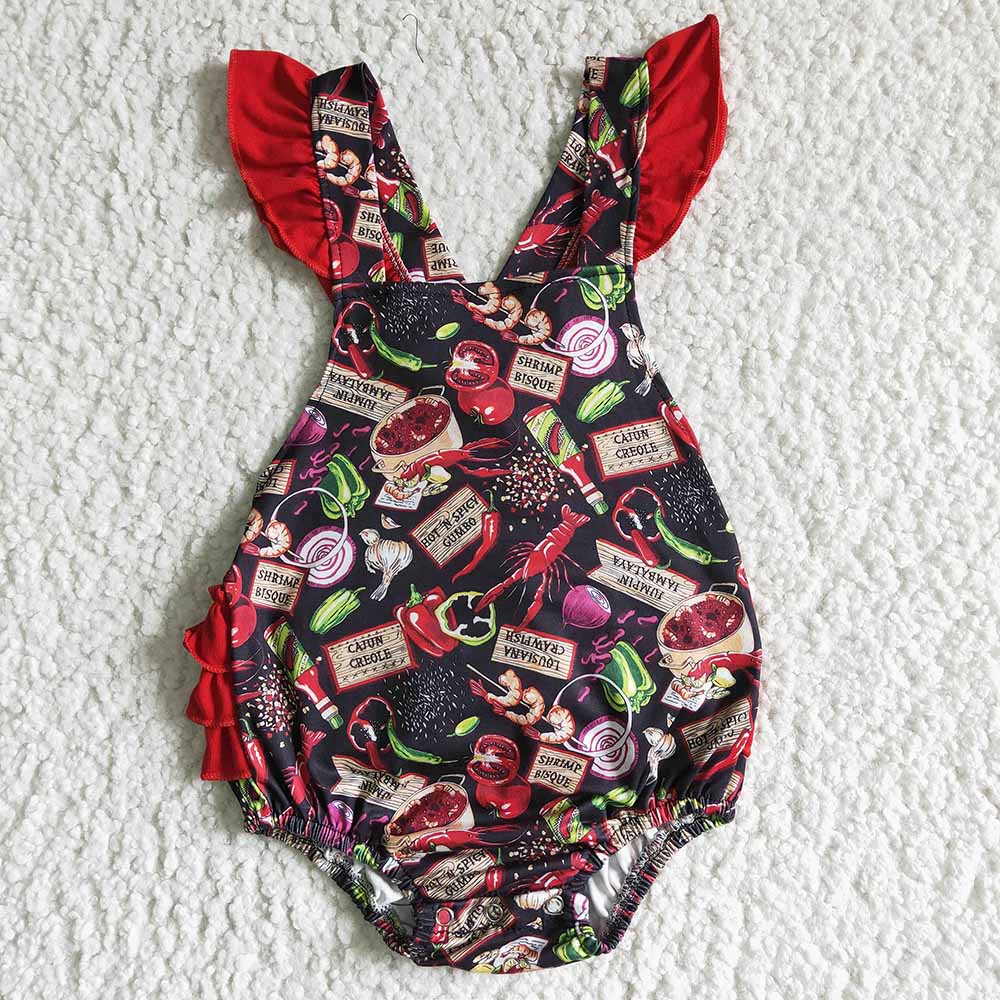 Baby girls summer crawfish ruffle bubble rompers